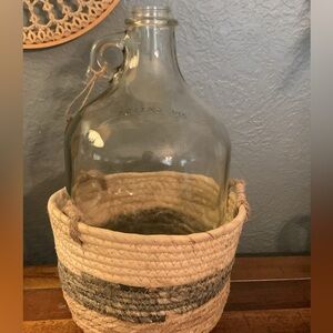 Woven Basket with Glass Jug